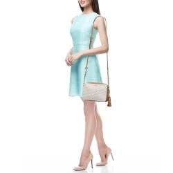 Pre Owned Michael Kors Beige/Tan Signature Star Cut-Out Coated Canvas and Leather Jet Set Crossbody Bag