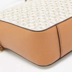 Pre Owned Michael Kors Beige/Tan Signature Star Cut-Out Coated Canvas and Leather Jet Set Crossbody Bag