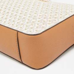 Pre Owned Michael Kors Beige/Tan Signature Star Cut-Out Coated Canvas and Leather Jet Set Crossbody Bag