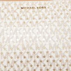 Pre Owned Michael Kors Beige/Tan Signature Star Cut-Out Coated Canvas and Leather Jet Set Crossbody Bag