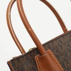 Pre Owned Michael Kors Brown Signature Coated Canvas and Leather Mini Mercer Tote