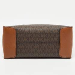 Pre Owned Michael Kors Brown Signature Coated Canvas and Leather Mini Mercer Tote