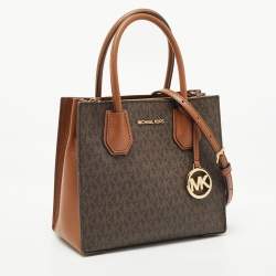 Pre Owned Michael Kors Brown Signature Coated Canvas and Leather Mini Mercer Tote