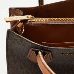 Pre Owned Michael Kors Brown Signature Coated Canvas and Leather Mini Mercer Tote