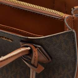 Pre Owned Michael Kors Brown Signature Coated Canvas and Leather Mini Mercer Tote