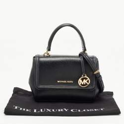 Pre Owned Michael Kors Black Leather Flap Top Handle Bag