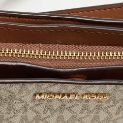 Pre Owned Michael Kors Off White/Brown Signature Coated Canvas and Leather Medium Trisha Crossbody Bag