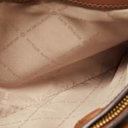 Pre Owned Michael Kors Off White/Brown Signature Coated Canvas and Leather Medium Trisha Crossbody Bag