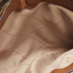 Pre Owned Michael Kors Off White/Brown Signature Coated Canvas and Leather Medium Trisha Crossbody Bag