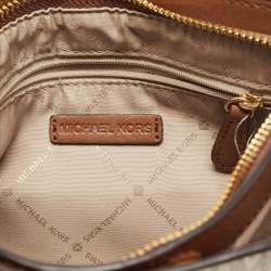 Pre Owned Michael Kors Off White/Brown Signature Coated Canvas and Leather Medium Trisha Crossbody Bag