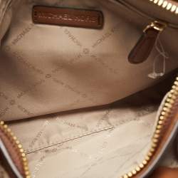 Pre Owned Michael Kors Off White/Brown Signature Coated Canvas and Leather Medium Trisha Crossbody Bag