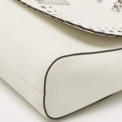 Pre Owned Michael Kors White Saffiano Leather Hannah Perforated Flap Shoulder Bag