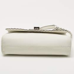 Pre Owned Michael Kors White Saffiano Leather Hannah Perforated Flap Shoulder Bag