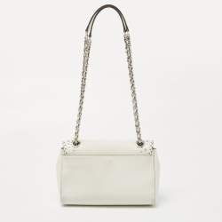 Pre Owned Michael Kors White Saffiano Leather Hannah Perforated Flap Shoulder Bag