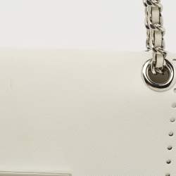 Pre Owned Michael Kors White Saffiano Leather Hannah Perforated Flap Shoulder Bag