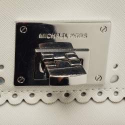 Pre Owned Michael Kors White Saffiano Leather Hannah Perforated Flap Shoulder Bag