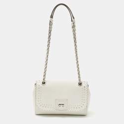 Pre Owned Michael Kors White Saffiano Leather Hannah Perforated Flap Shoulder Bag