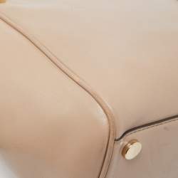 Pre Owned Michael Kors Beige Leather Amelia Top Zip Tote