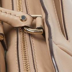 Pre Owned Michael Kors Beige Leather Amelia Top Zip Tote