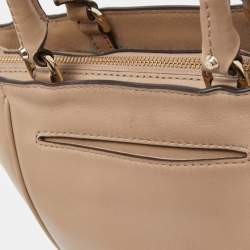 Pre Owned Michael Kors Beige Leather Amelia Top Zip Tote