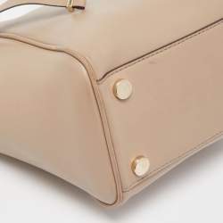 Pre Owned Michael Kors Beige Leather Amelia Top Zip Tote