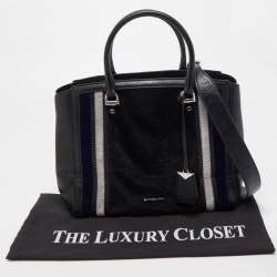 Pre Owned Michael Kors Black/Multicolor Leather and Velvet Benning Tote