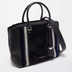 Pre Owned Michael Kors Black/Multicolor Leather and Velvet Benning Tote