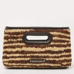 Pre Owned Michael Kors Tri Color Raffia and Leather Rosalie Clutch Bag