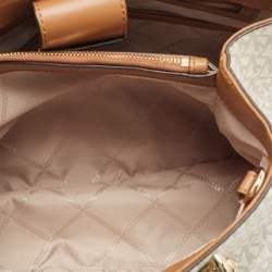 Pre Owned Michael Kors Off White/Tan Signature Coated Canvas and Leather Cynthia Tote