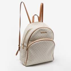 Michael Kors Beige/Tan Signature Coated Canvas and Leather Abbey Backpack