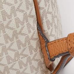 Michael Kors Beige/Tan Signature Coated Canvas and Leather Abbey Backpack