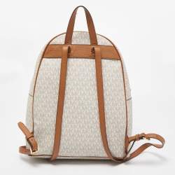 Michael Kors Beige/Tan Signature Coated Canvas and Leather Abbey Backpack
