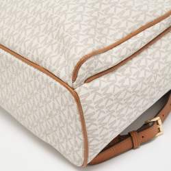 Michael Kors Beige/Tan Signature Coated Canvas and Leather Abbey Backpack