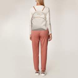 Michael Kors Beige/Tan Signature Coated Canvas and Leather Abbey Backpack
