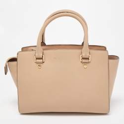 Pre Owned Michael Kors Beige Leather Medium Selma Satchel