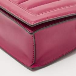 Pre Owned Michael Kors Dark Pink Striped Leather Jet Set Crossbody Bag