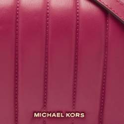 Pre Owned Michael Kors Dark Pink Striped Leather Jet Set Crossbody Bag