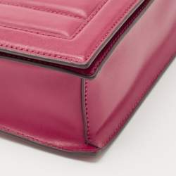 Pre Owned Michael Kors Dark Pink Striped Leather Jet Set Crossbody Bag