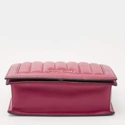 Pre Owned Michael Kors Dark Pink Striped Leather Jet Set Crossbody Bag