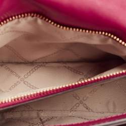 Pre Owned Michael Kors Dark Pink Striped Leather Jet Set Crossbody Bag