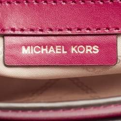 Pre Owned Michael Kors Dark Pink Striped Leather Jet Set Crossbody Bag