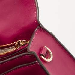 Pre Owned Michael Kors Dark Pink Striped Leather Jet Set Crossbody Bag