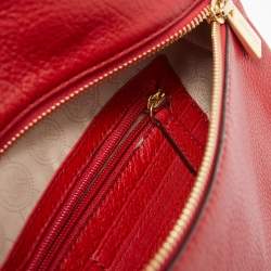 Pre Owned Michael Kors Red Leather Fold Over Tassel Clutch Bag