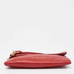 Pre Owned Michael Kors Red Leather Fold Over Tassel Clutch Bag