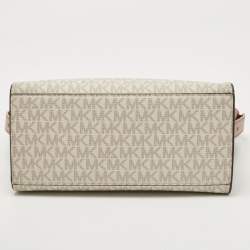 Pre Owned Michael Kors Brown/Off White Signature Coated Canvas and Leather Avril Satchel