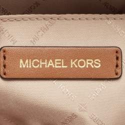 Pre Owned Michael Kors Brown/Off White Signature Coated Canvas and Leather Avril Satchel