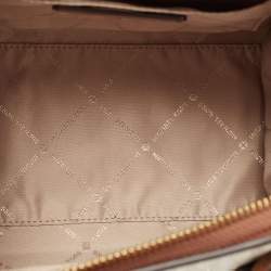 Pre Owned Michael Kors Brown/Off White Signature Coated Canvas and Leather Avril Satchel