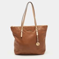 Michael Kors Bags | Michael Kors Jet Set Metallic Logo Chain Tote Browngold | Color: Brown/Gold | Size: Medium | 1000bags's Closet