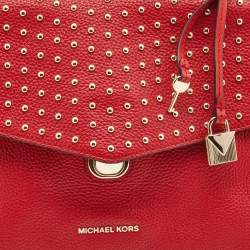 Pre Owned Michael Kors Red Leather Medium Studded Bristol Top Handle Bag