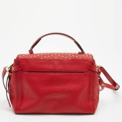 Pre Owned Michael Kors Red Leather Medium Studded Bristol Top Handle Bag
